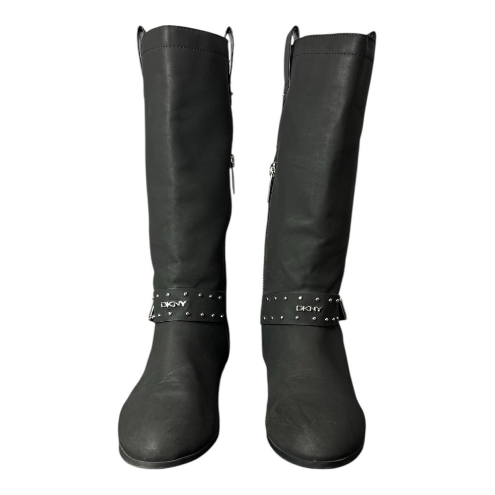 DKNY Ellie Studded Strap Tall Riding Boots Women's Size 5 Charcoal Grey Silver - Picture 3 of 9